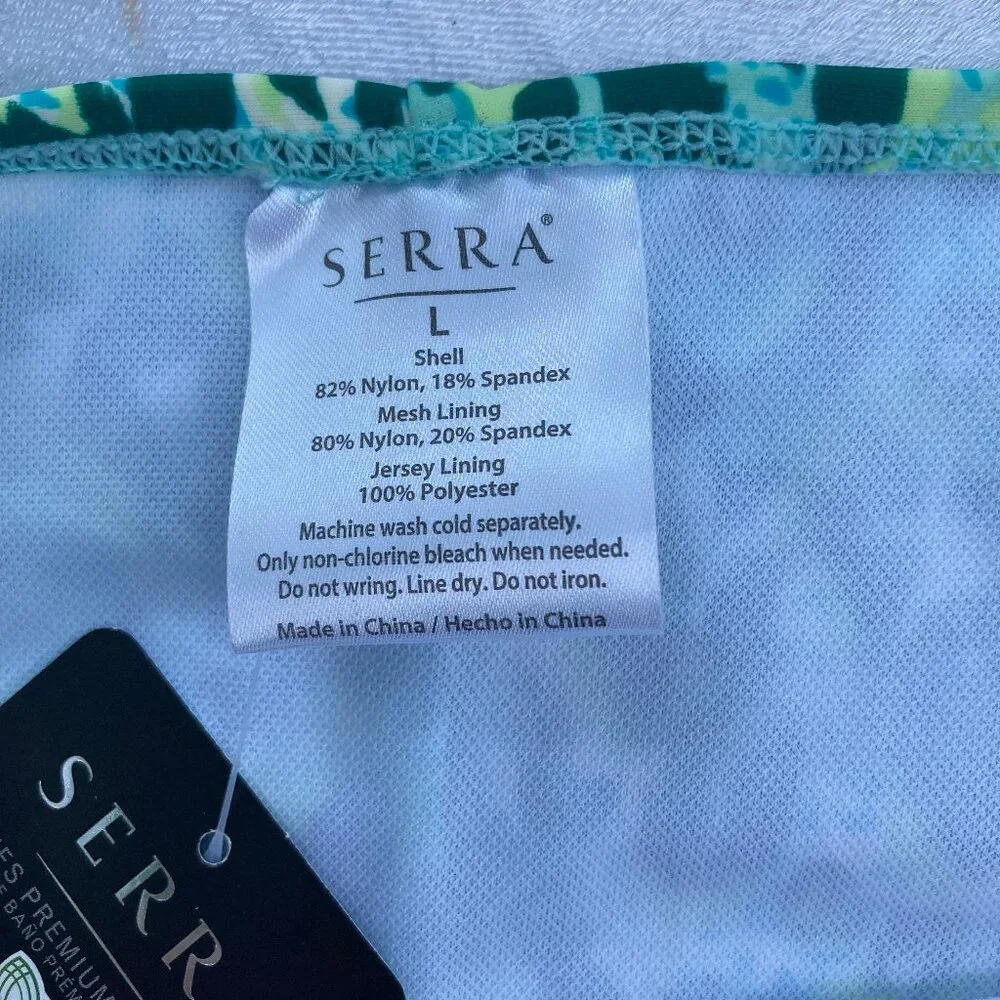 Serra NWT Swimsuit One Piece Halter Blue-Green Cheetah Premium Molded Cups Large
